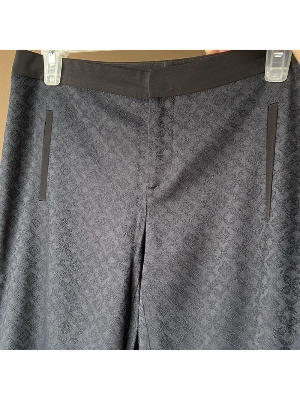 CLUB MONACO Midnight Blue & Black Silk Trim Jacquard Straight Leg Pant Size 2